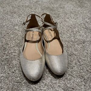 Via Spiga Silver Ankle Strap Ballet Flats